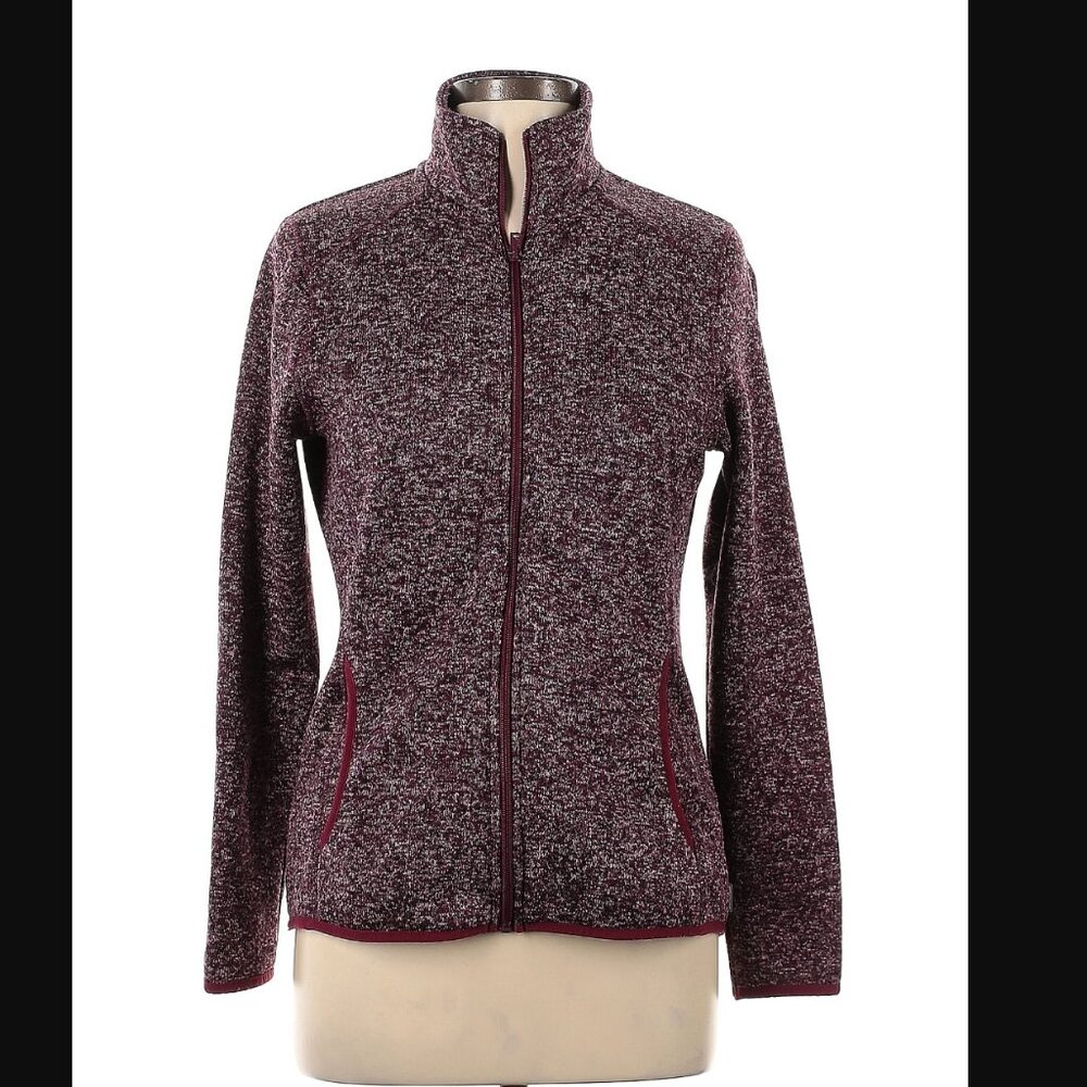 Eddie Bauer Radiator Sweater Fleece Full Zip Mock Neck Jacket, Large, Maroon